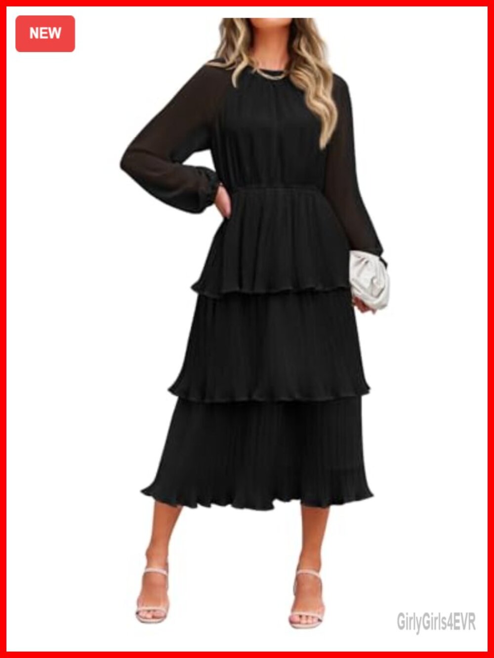 Chiffon Tiered Long Sleeve Midi Dress - Casual Party